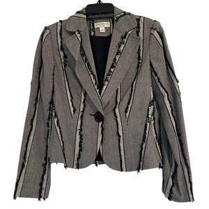 Lena Gabrielle New York Blazer Gray Black Fringe Striped Blazer Chic - Size 8